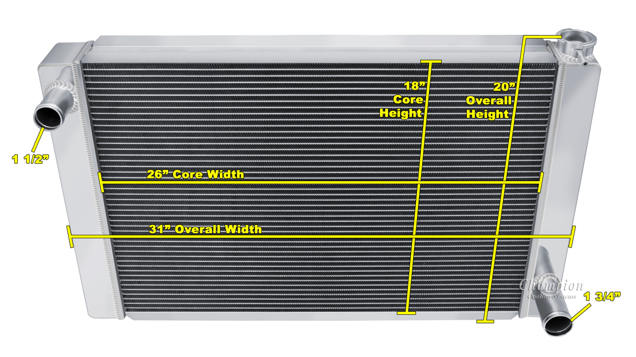Universal Series, 26" Width Core, Chevy Config 3 Row All Aluminum Radiator view 4