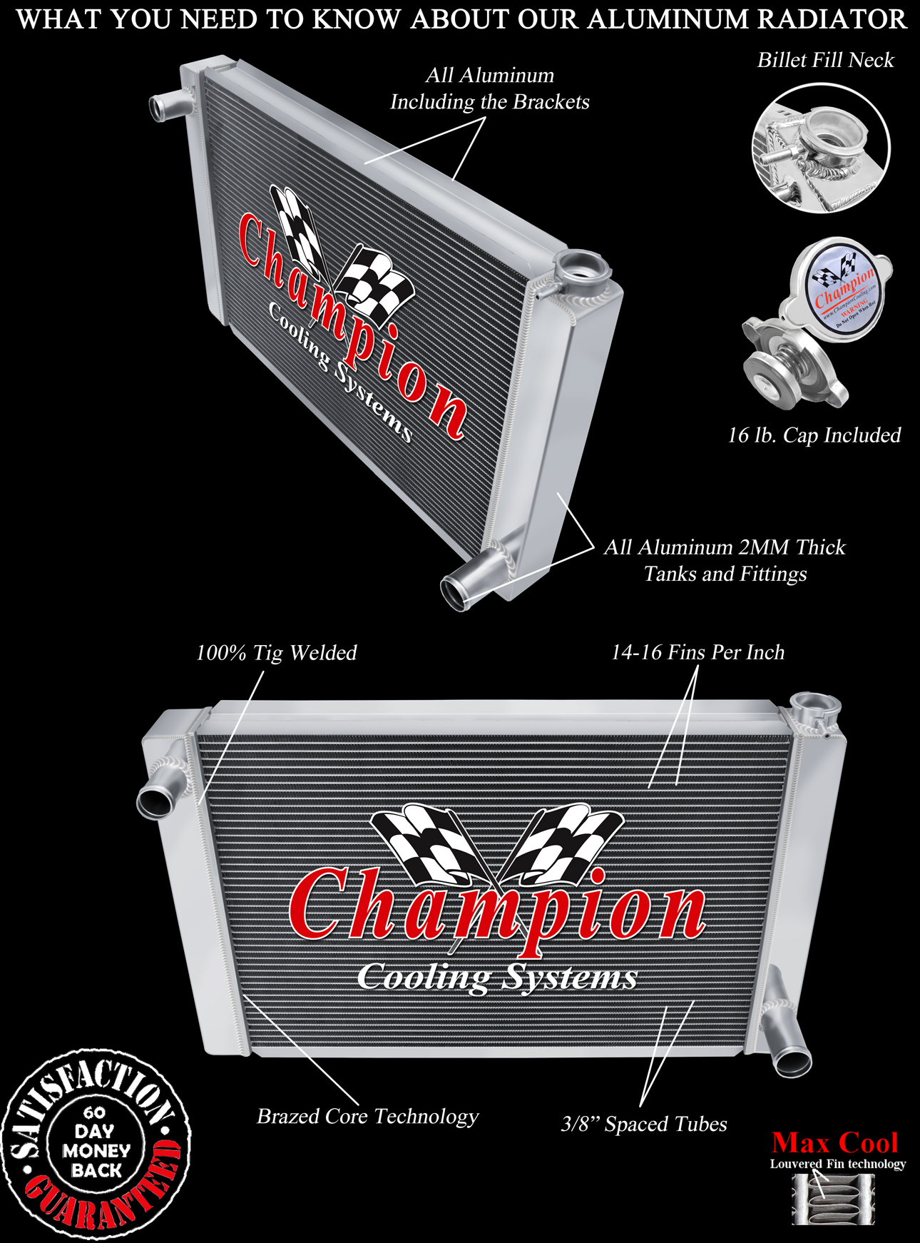 Universal Series, 26" Width Core, Chevy Config 3 Row All Aluminum Radiator view 5