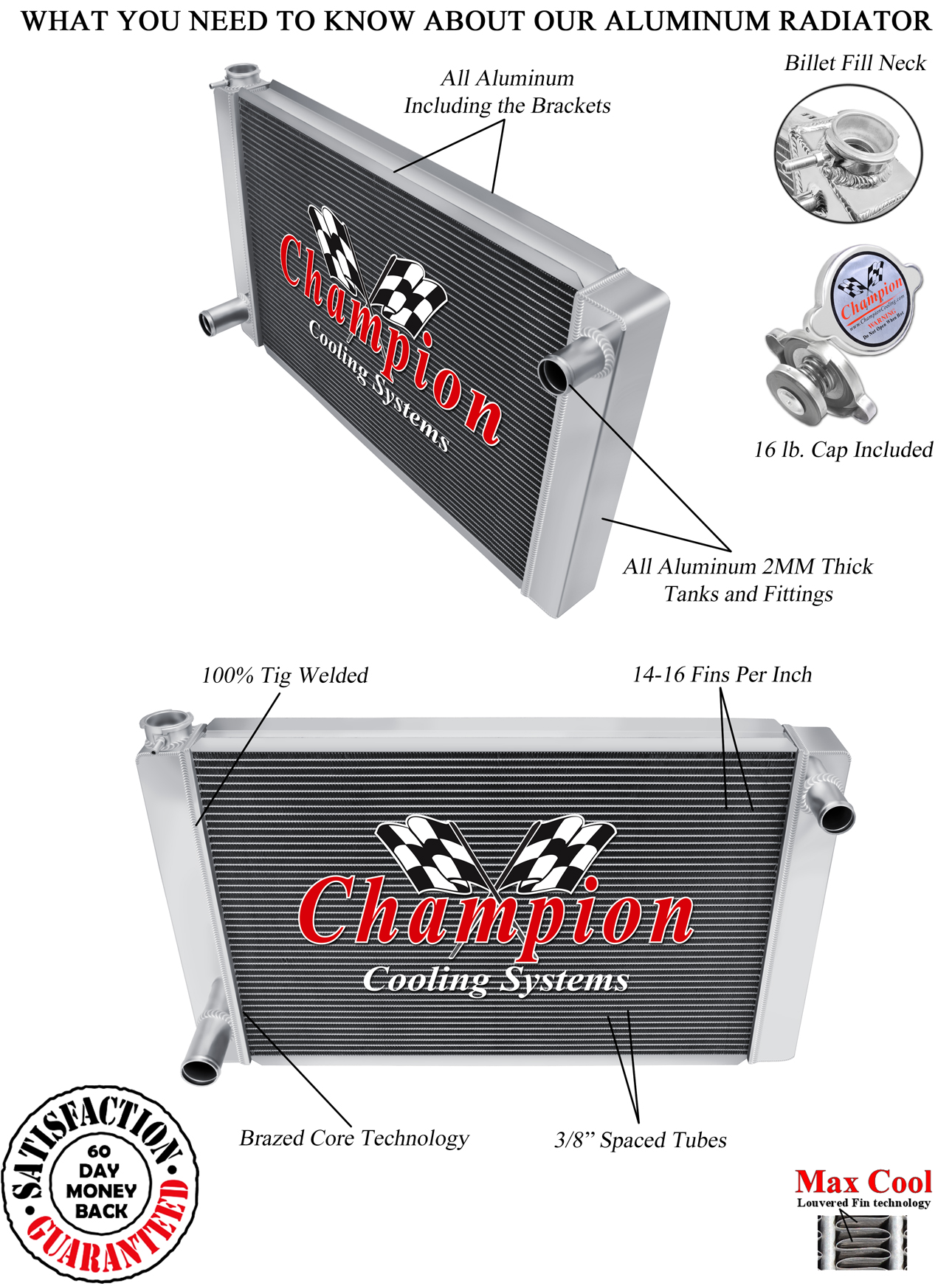 Universal Series, 26" Width Core, Ford Config 3 Row All Aluminum Radiator view 3