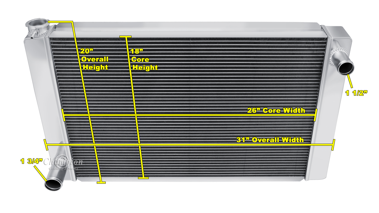 Universal Series, 26" Width Core, Ford Config 3 Row All Aluminum Radiator view 4