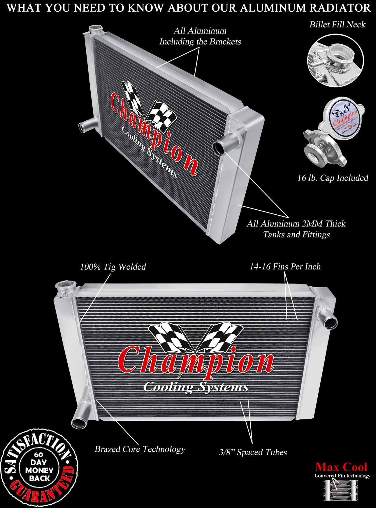Universal Series, 26" Width Core, Ford Config 3 Row All Aluminum Radiator view 5